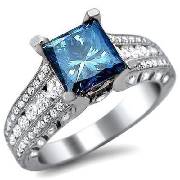 💞 Beauty Pure Blue Zircon Princess Cut Three Layer Cubic Rings Women, PD… - Picture 5 of 5